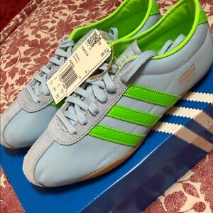 adidas Tokyo Light Blue Sneakers with Neon Green Stripes
